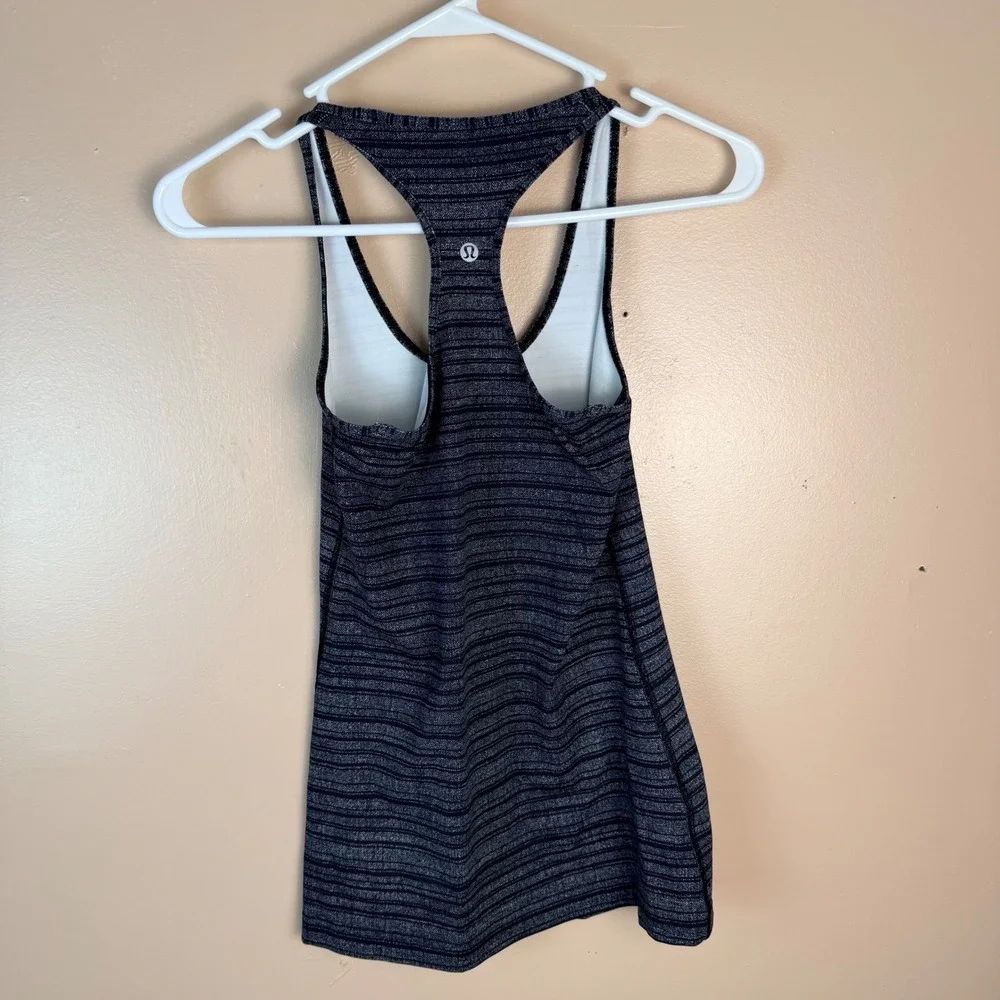 Lululemon Cool Striped Racerback Tank Top Black Gray Womens
